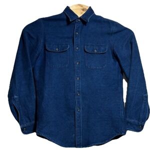 Wallace And Barnes Chamois Shirt Small Indigo Blue Flannel K2116 ELBOW WEAR